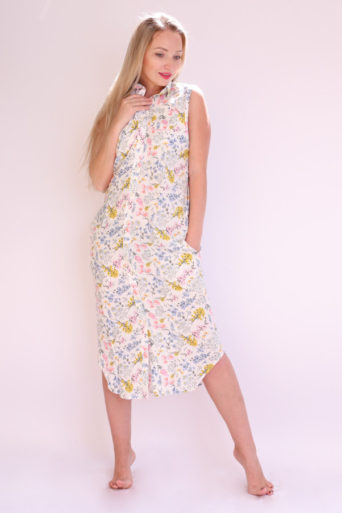 Summer Sleeveless Long Shirt - Floral Yellow & Pink