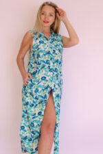 Summer Sleeveless Long Shirt - Floral Blue & Green