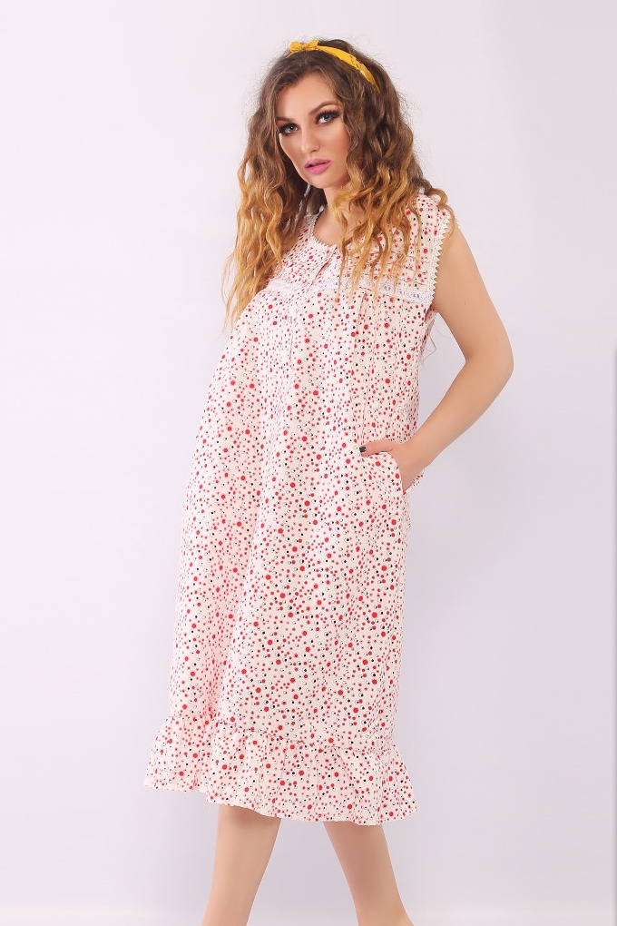 Vintage Sleeveless Nightgown - Red Dotted