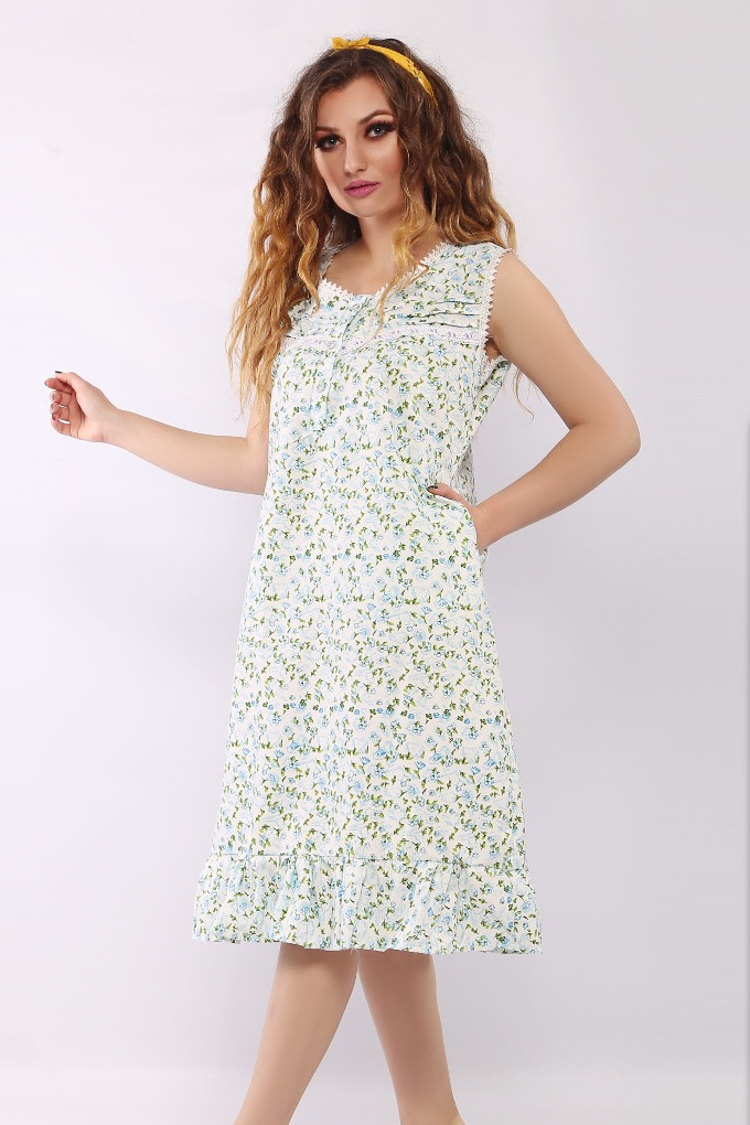 Vintage Sleeveless Nightgown - Floral Green