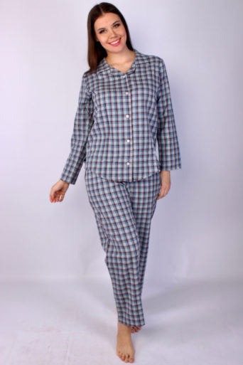 Checkered Winter Cotton Pyjama - Blue & Grey