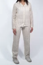 Autumn Linen Pyjama in Checkered Offwhite