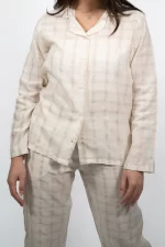 Autumn Linen Pyjama in Checkered Offwhite