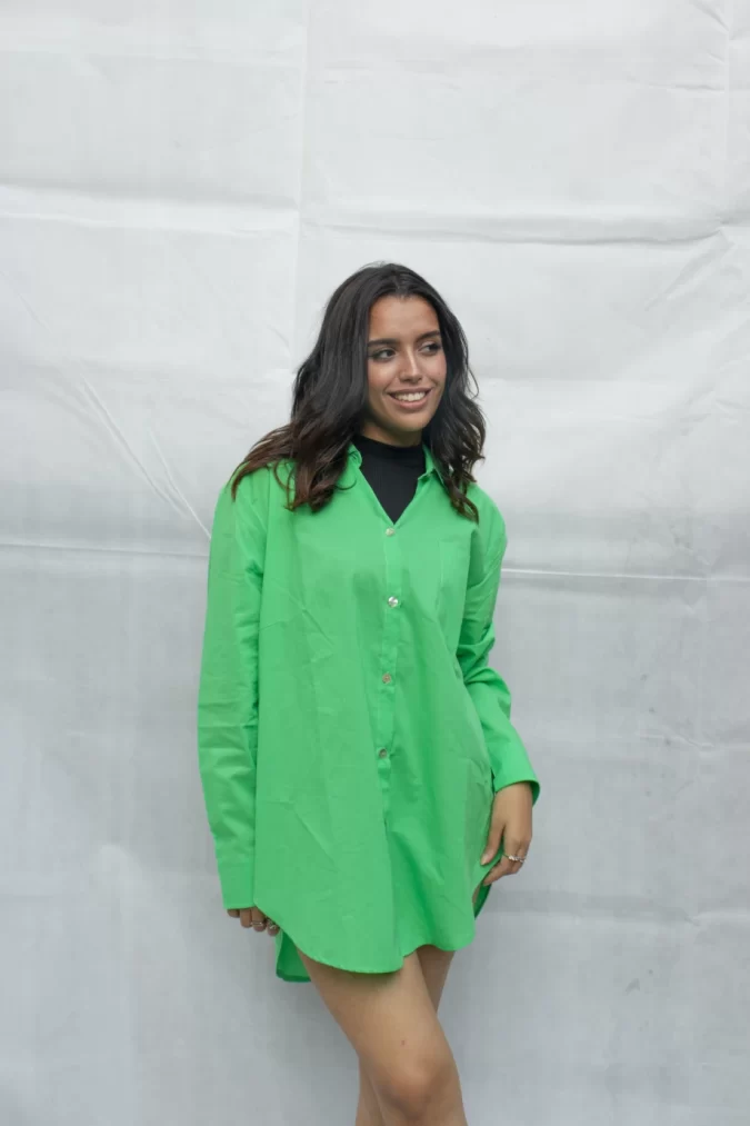 Summer Basic Cotton Long Shirt in Green