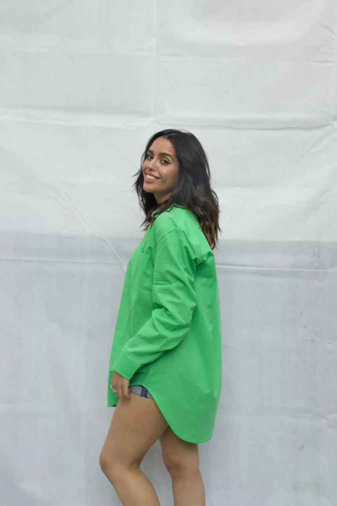 Summer Basic Cotton Long Shirt in Green