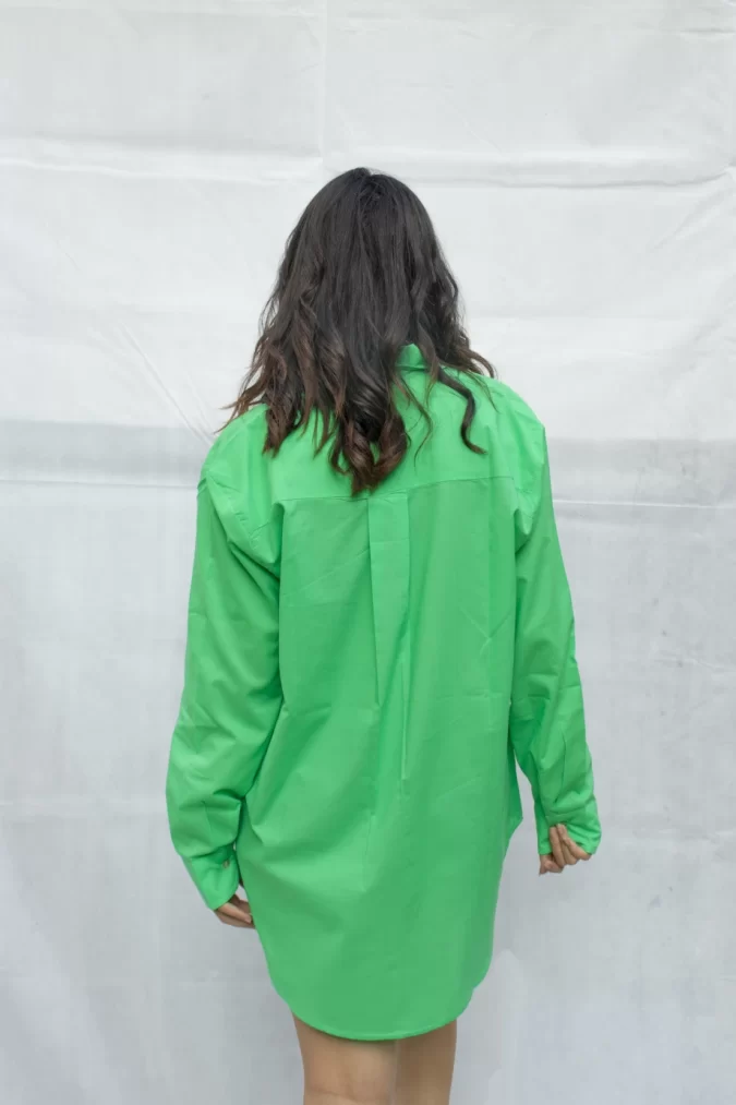 Summer Basic Cotton Long Shirt in Green