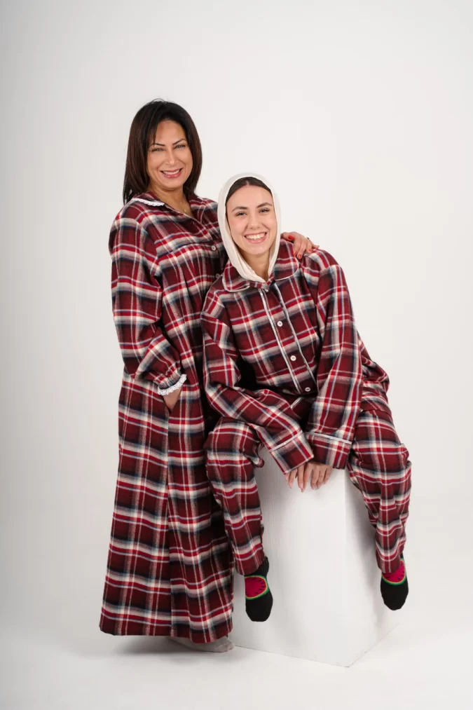 Checkered Winter Pyjama - Maroon