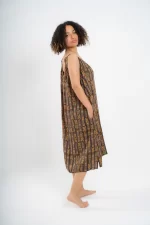 Below Knee Beach Dress in Brown