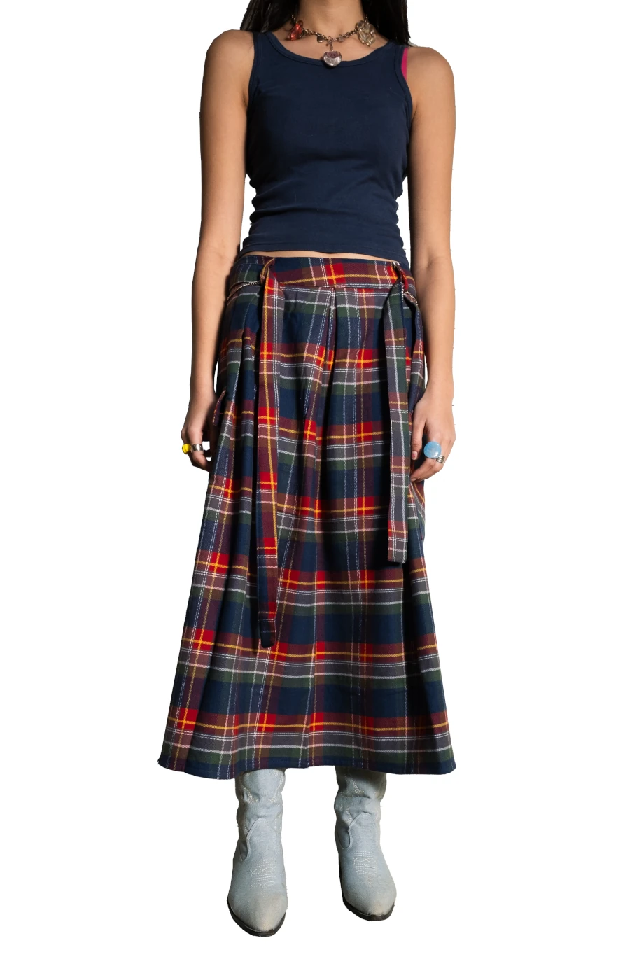 Checkered Cargo Skirt - Navy Blue & Red