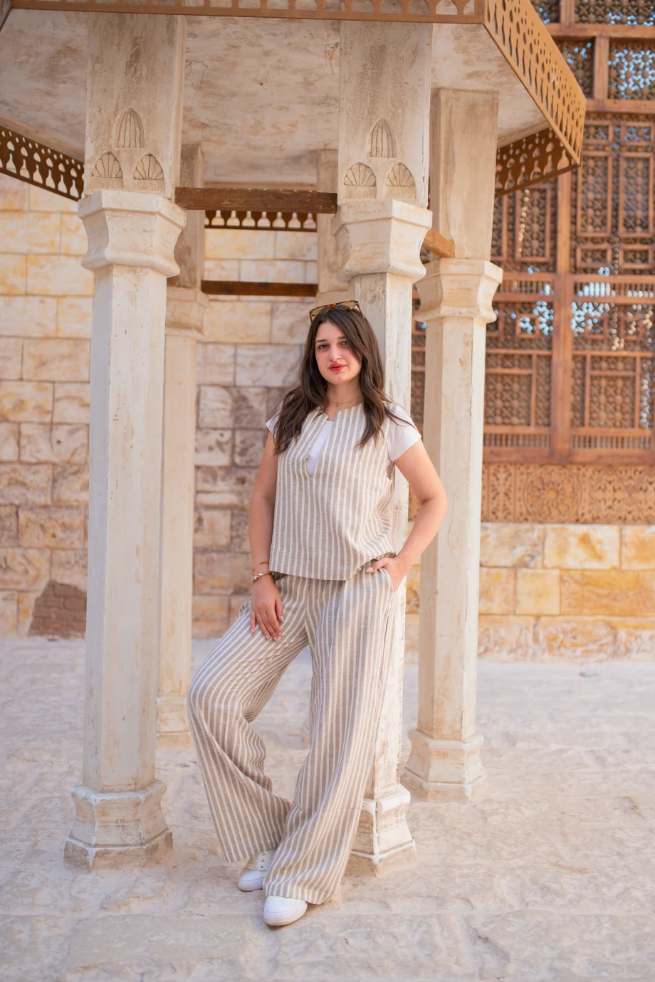 Striped Off-White Linen Pants