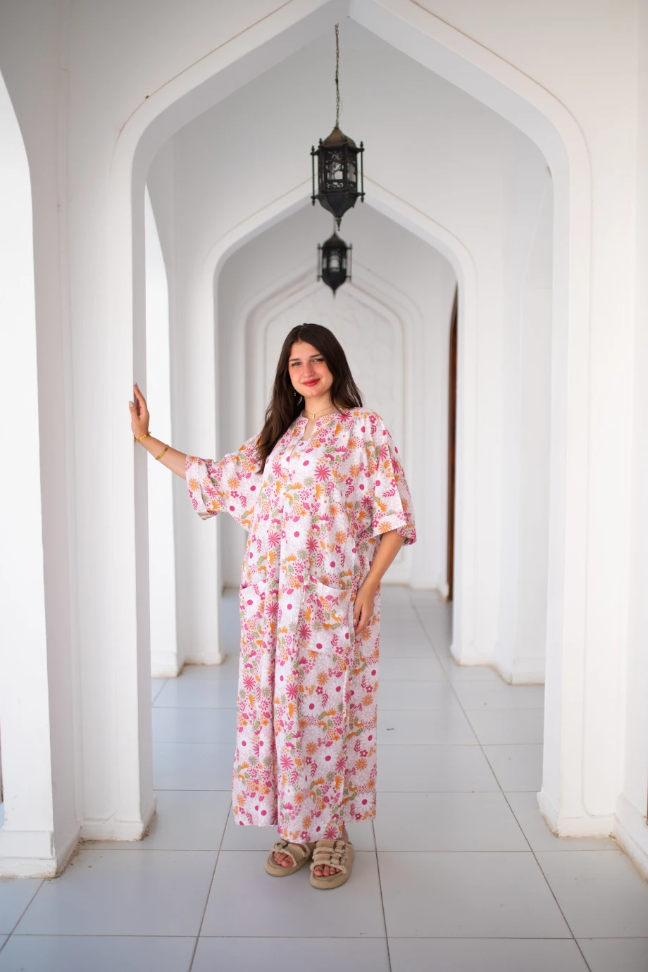 Pink Floral Galabya Gown