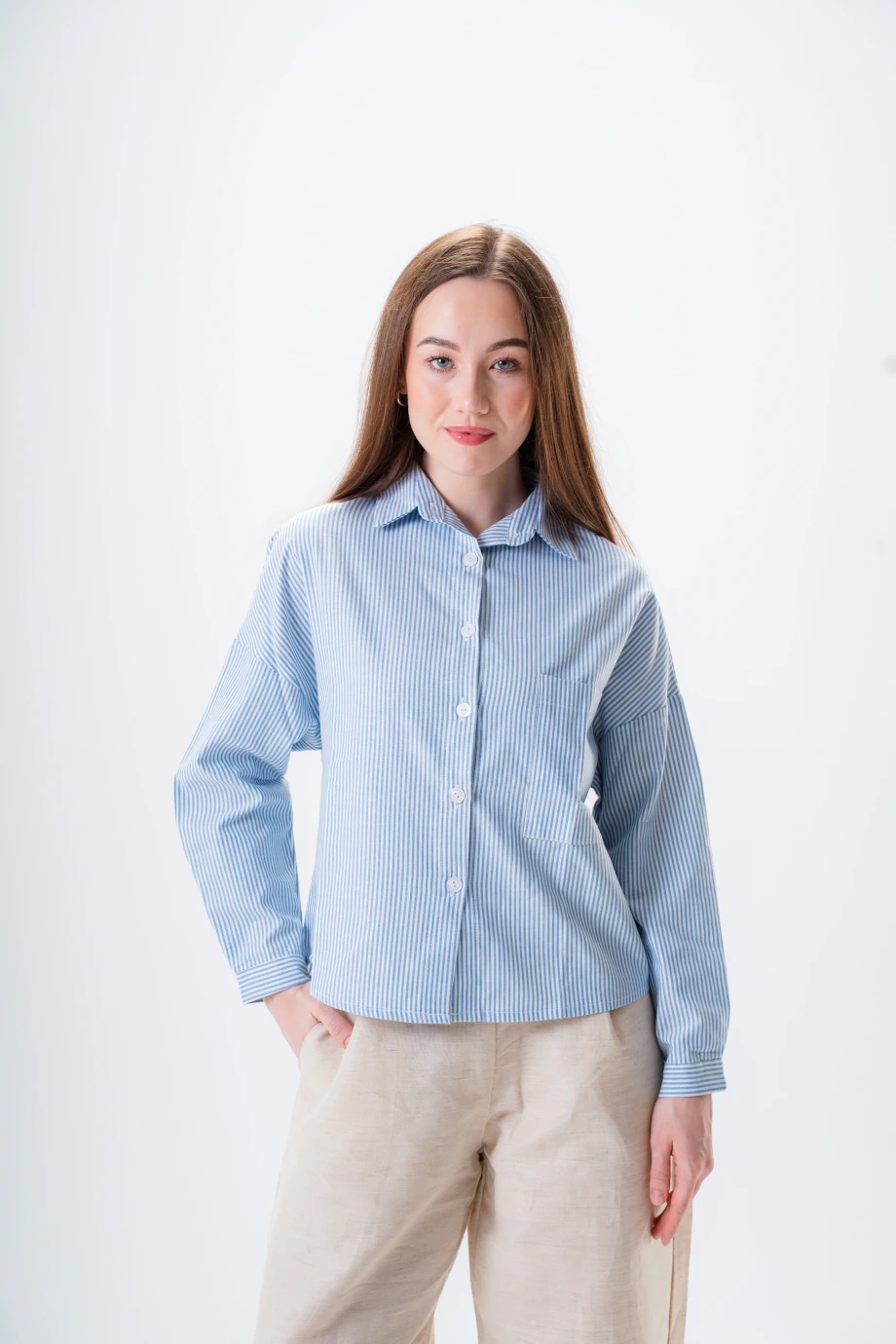 Striped Linen Shirt in Baby BlueStriped Linen Shirt in Baby Blue