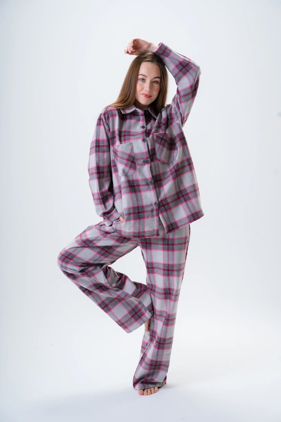 Checkered Winter Pyjama in Pink