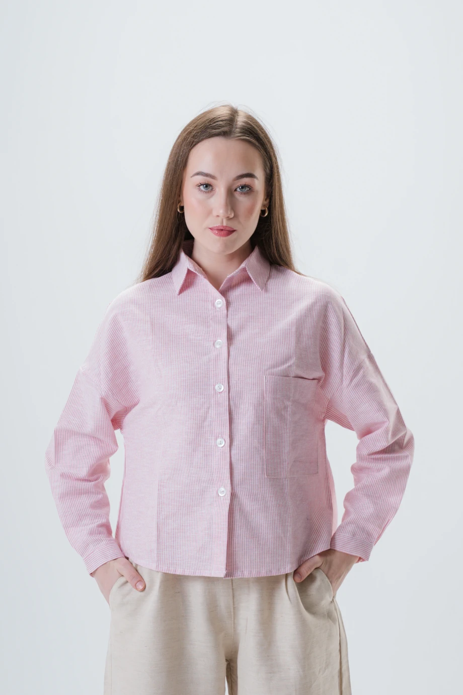 Striped Linen Shirt in Pink
