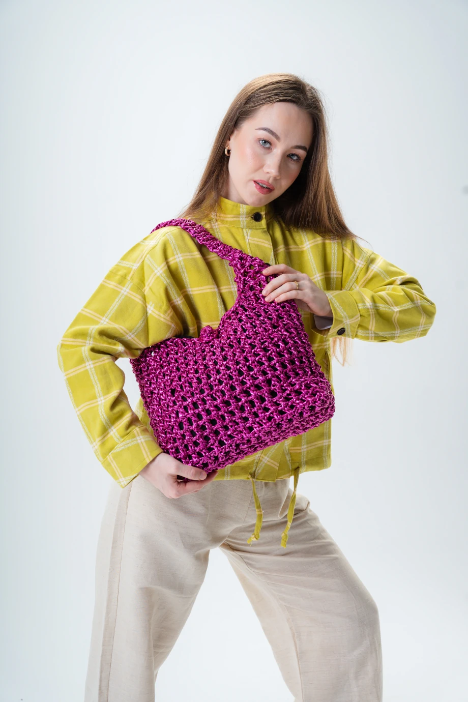 Handmade Crochet Handbag in Magenta